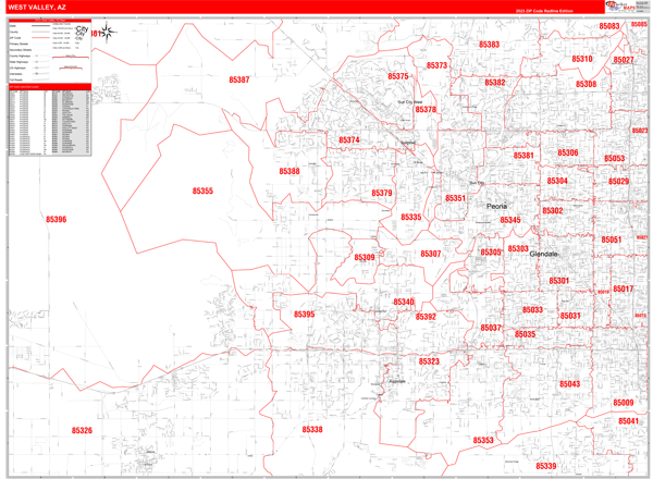 West Valley Metro Area Wall Map Red Line Style